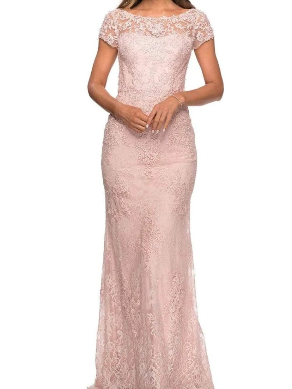 NWT La Femme 27856 Lace Sheer Mother of the Bride Dress Light Blush Size 18